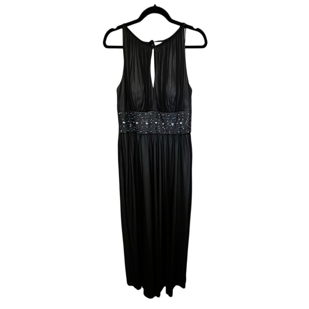 Jessica Howard Black Beaded Keyhole Neck Maxi Dress‎ Evening Formal 10 Glam Fem